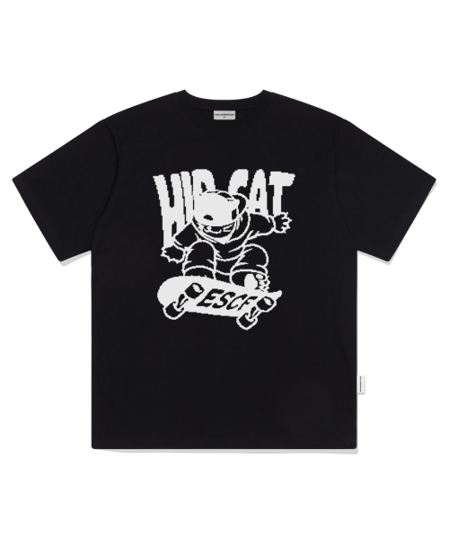 ESCAPEFROM(エスケープフロム)の「ホワイトヒップキャットスケートボードプリントオーバーサイズ半袖Tシャツブラック(Tシャツ/カットソー・レディース・その他・SMALL/MEDIUM/LARGE)」の1枚目の写真