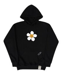 [UNISEX]ビッグフラワードットフードティー_ブラック