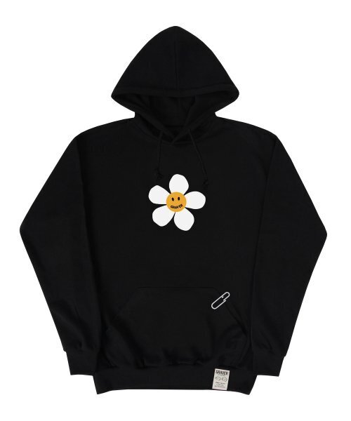 [UNISEX]ビッグフラワードットフードティー_ブラック