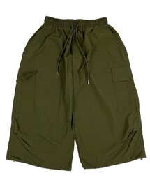 Nylon Cargo Wide Long Half Pants Khaki