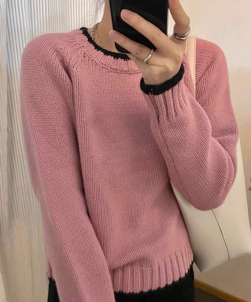 Dewlily(デューリリー)の「毎日に寄り添う上品なカジュアル◎ラインカラーニットトップス(ニット/セーター・レディース・ピンク/アイボリー/グレー/ベージュ・FREE)」の1枚目の写真