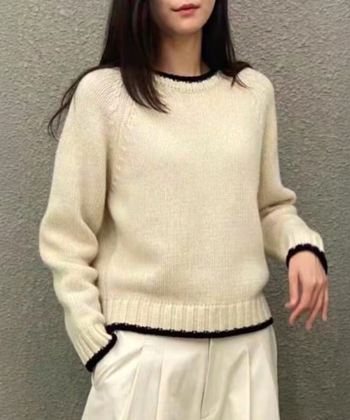 Dewlily(デューリリー)の「毎日に寄り添う上品なカジュアル◎ラインカラーニットトップス(ニット/セーター・レディース・ピンク/アイボリー/グレー/ベージュ・FREE)」の2枚目の写真