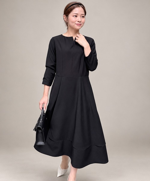 ST.ROONEY(セントルーニー)の「キーネックフレアワンピース【低身長・小柄女性向け】(ワンピース・レディース・ネイビー/ブラック・XS)」の2枚目の写真
