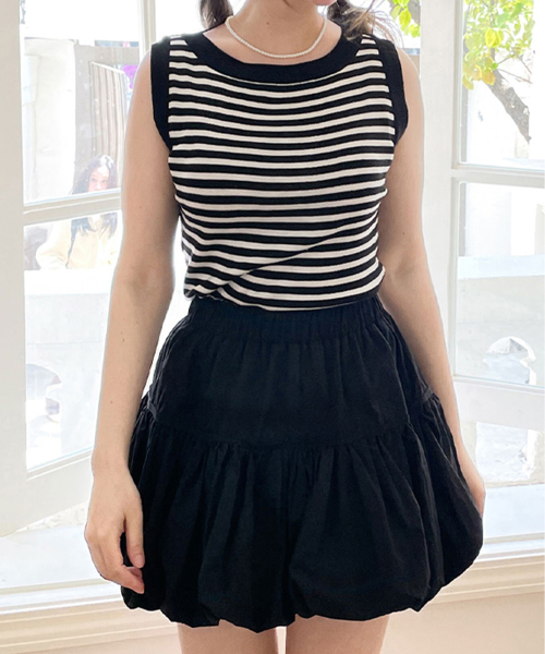 SLOWLOLLI(スローローリ)の「Striped knit sleeveless_3 Colors(Tシャツ/カットソー・レディース・アイボリー/ブラック/Beige・FREE)」の4枚目の写真