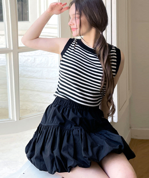 SLOWLOLLI(スローローリ)の「Striped knit sleeveless_3 Colors(Tシャツ/カットソー・レディース・アイボリー/ブラック/Beige・FREE)」の5枚目の写真