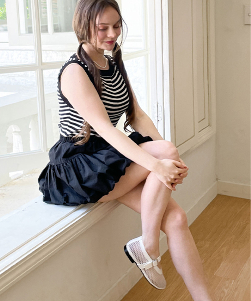 SLOWLOLLI(スローローリ)の「Striped knit sleeveless_3 Colors(Tシャツ/カットソー・レディース・アイボリー/ブラック/Beige・FREE)」の7枚目の写真