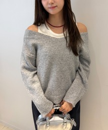 レイヤードオフショルダーニット