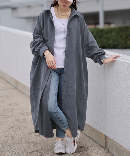 GOLDJAPAN(ゴールドジャパン)の「オーバーサイズシャツワンピース【大きいサイズ対応】(シャツワンピース・レディース・ブラック/グレー/チャコール・LL~3L/4L~5L)」の3枚目の写真