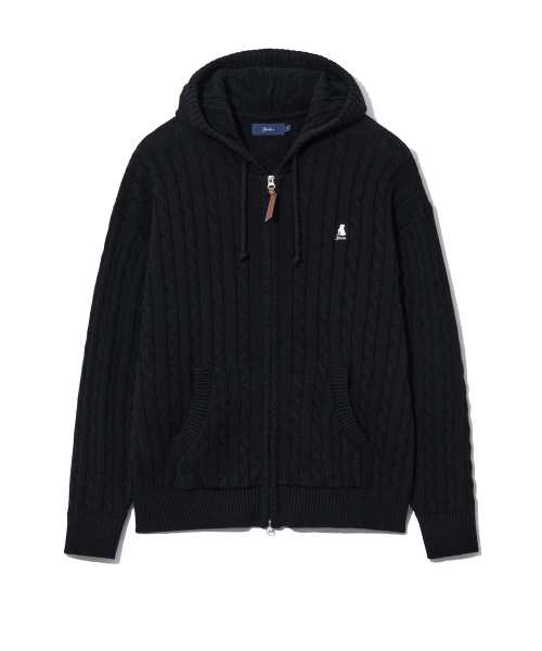 YALE（イェール）の「ケーブルニットフードジップアップ_ブラック（ニット/セーター・レディース・その他・SMALL/MEDIUM/LARGE/X-LARGE）」の2枚目の写真