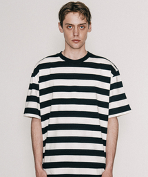 VASTIC（バスティック）の「オーバーサイズストライプTシャツ_ブラック / ホワイト（Tシャツ/カットソー）」