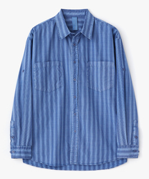 COFWI（コフウィー）の「ダイダーピグメントストライプロールアップシャツブルー（シャツ/ブラウス）」