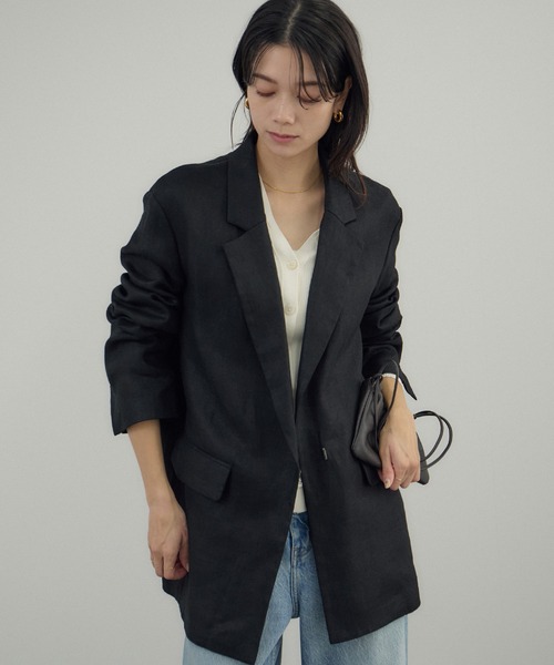 SALON adam et rope'(サロン アダム エ ロペ)の「リネンドンゴロスジャケット/セットアップ対応(テーラードジャケット・レディース・ブラック/ベージュ・M/S)」の1枚目の写真