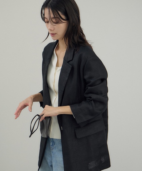 SALON adam et rope'(サロン アダム エ ロペ)の「リネンドンゴロスジャケット/セットアップ対応(テーラードジャケット・レディース・ブラック/ベージュ・M/S)」の9枚目の写真