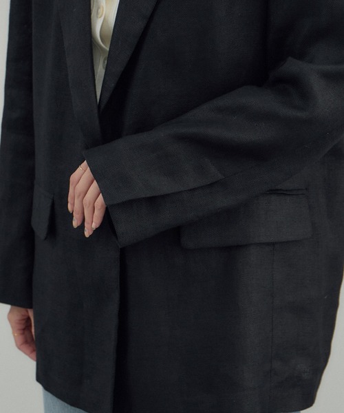 SALON adam et rope'(サロン アダム エ ロペ)の「リネンドンゴロスジャケット/セットアップ対応(テーラードジャケット・レディース・ブラック/ベージュ・M/S)」の21枚目の写真