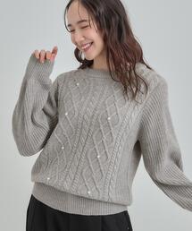 DRESKIP | 【洗濯機可/S-LL】フェイクパールで上品見え ケーブルニット(ニット/セーター)