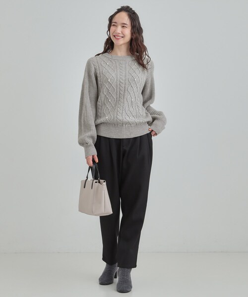 DRESKIP（ドレスキップ）の「【洗濯機可/S-LL】フェイクパールで上品見え ケーブルニット（ニット/セーター・レディース・ブラウン系/ブルー系その他/グレー・04/03/02/01）」の16枚目の写真