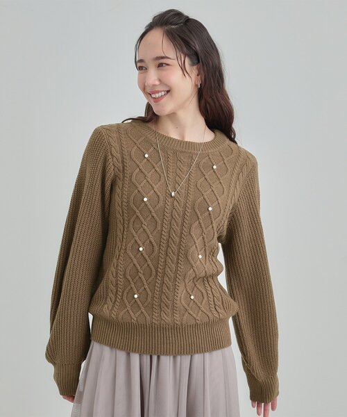DRESKIP（ドレスキップ）の「【洗濯機可/S-LL】フェイクパールで上品見え ケーブルニット（ニット/セーター・レディース・ブラウン系/ブルー系その他/グレー・04/03/02/01）」の18枚目の写真