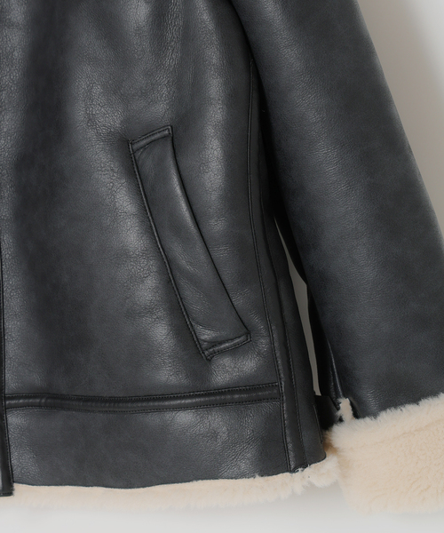 B.C STOCK（ベーセーストック）の「スムースフェイクムートン B-3 フライトジャケット（ブルゾン・メンズ・ブラウン/ブラック・MEDIUM/LARGE）」の14枚目の写真