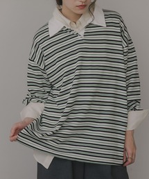 210nouve | オーバーサイズ ボーダー ポロ Tシャツ(Tシャツ/カットソー)