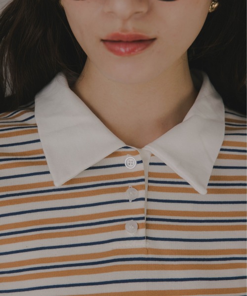 210nouve（トゥージュヌーブ）の「オーバーサイズ ボーダー ポロ Tシャツ（Tシャツ/カットソー・レディース・ベージュ/ブルー/グリーン・FREE）」の19枚目の写真