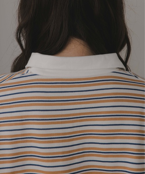 210nouve（トゥージュヌーブ）の「オーバーサイズ ボーダー ポロ Tシャツ（Tシャツ/カットソー・レディース・ベージュ/ブルー/グリーン・FREE）」の13枚目の写真