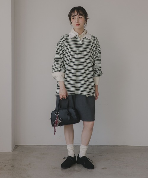 210nouve（トゥージュヌーブ）の「オーバーサイズ ボーダー ポロ Tシャツ（Tシャツ/カットソー・レディース・ベージュ/ブルー/グリーン・FREE）」の22枚目の写真