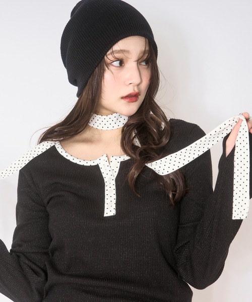 loin nuit（ロワンニュイ）の「choker henry rib tops / チョーカーヘンリーリブトップス（Tシャツ/カットソー・レディース・ライトブルー/アイボリー/ブラック・FREE）」の4枚目の写真