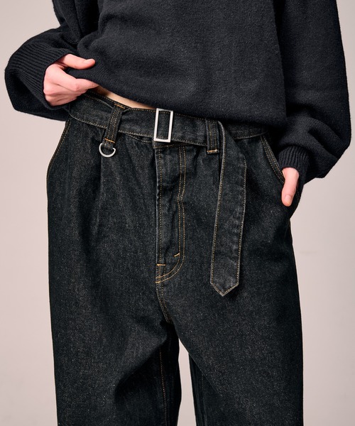WETTEMPT（ウィテンプト）の「BELTED WIDE DENIM PANTS / ベルテッドワイドデニムパンツ（デニムパンツ・メンズ・ブルー/ダークインディゴブルー/ブラック・MEDIUM/SMALL/LARGE）」の5枚目の写真
