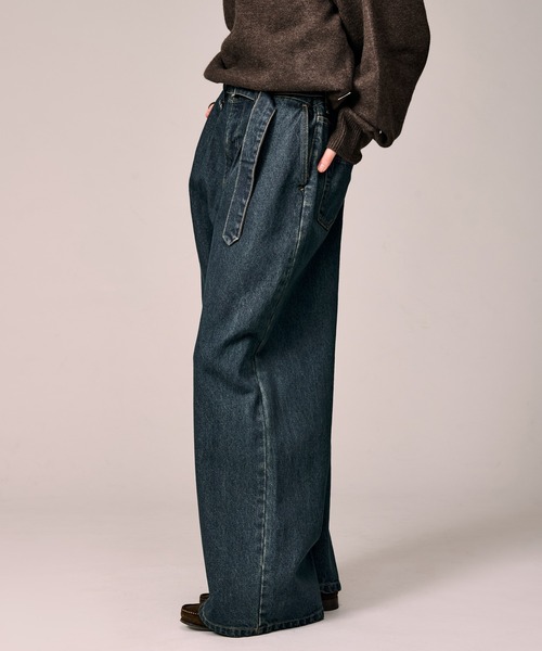 WETTEMPT（ウィテンプト）の「BELTED WIDE DENIM PANTS / ベルテッドワイドデニムパンツ（デニムパンツ・メンズ・ブルー/ダークインディゴブルー/ブラック・MEDIUM/SMALL/LARGE）」の16枚目の写真