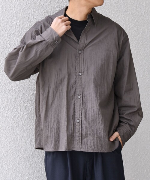 SHIPS any:〈洗濯機可能〉ワッシャーナイロン ライト シアー シャツ