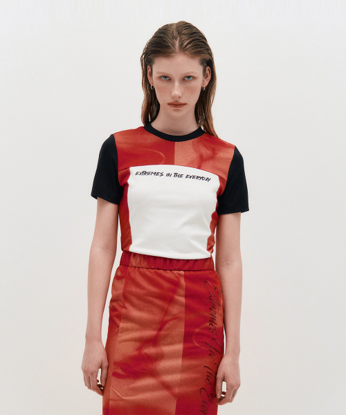 ブロックグラフィックSS Tシャツ_レッド