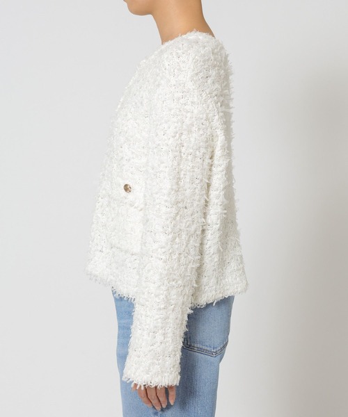 BABYLONE（バビロン）の「ツイードニットジャケット（ノーカラージャケット・レディース・ブラック/ホワイト・フリー）」の18枚目の写真