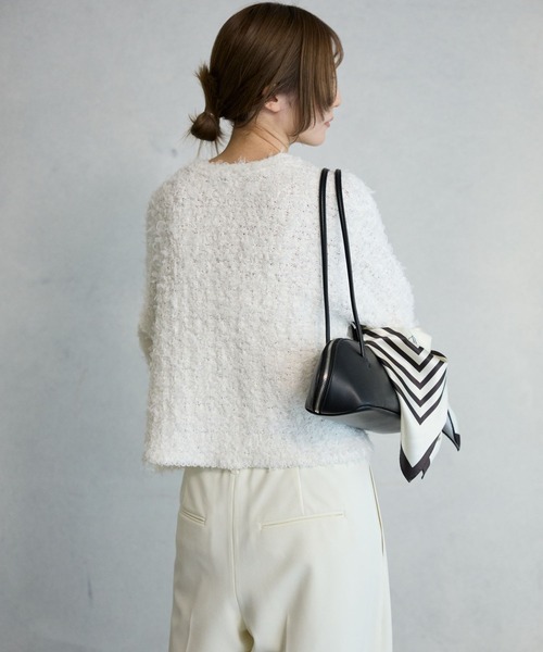 BABYLONE（バビロン）の「ツイードニットジャケット（ノーカラージャケット・レディース・ブラック/ホワイト・フリー）」の5枚目の写真