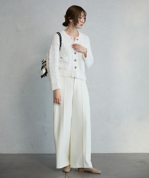 BABYLONE（バビロン）の「ツイードニットジャケット（ノーカラージャケット・レディース・ブラック/ホワイト・フリー）」の7枚目の写真