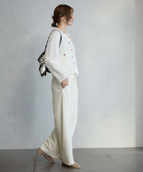 BABYLONE（バビロン）の「ツイードニットジャケット（ノーカラージャケット・レディース・ブラック/ホワイト・フリー）」の8枚目の写真