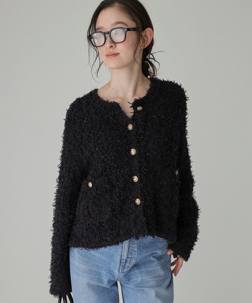 BABYLONE（バビロン）の「ツイードニットジャケット（ノーカラージャケット・レディース・ブラック/ホワイト・フリー）」の10枚目の写真