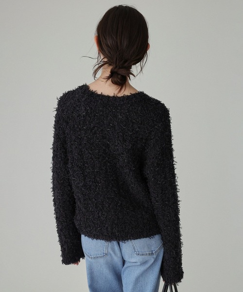 BABYLONE（バビロン）の「ツイードニットジャケット（ノーカラージャケット・レディース・ブラック/ホワイト・フリー）」の12枚目の写真