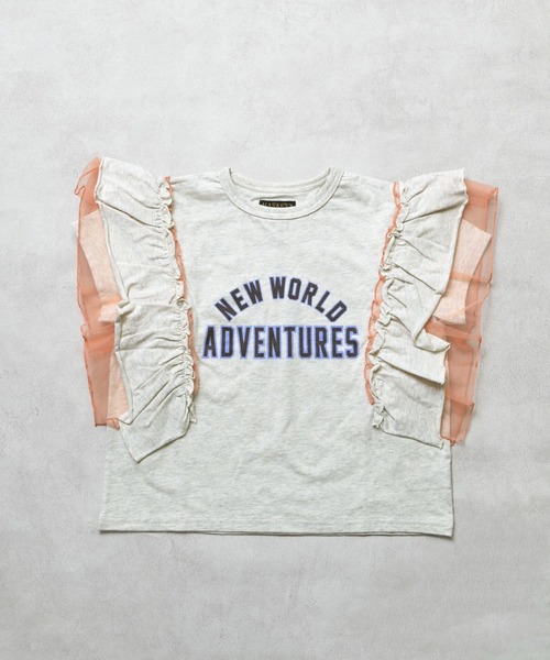 MARKEY'S（マーキーズ）の「チュールフリルカレッジTシャツ（Tシャツ/カットソー・キッズ・モスグリーン/チャコール/ライトピンク/ホワイト系その他・100/150/120/110/90/140/130）」の2枚目の写真