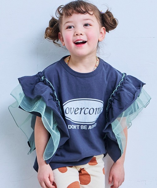 MARKEY'S（マーキーズ）の「チュールフリルカレッジTシャツ（Tシャツ/カットソー・キッズ・モスグリーン/チャコール/ライトピンク/ホワイト系その他・100/150/120/110/90/140/130）」の3枚目の写真