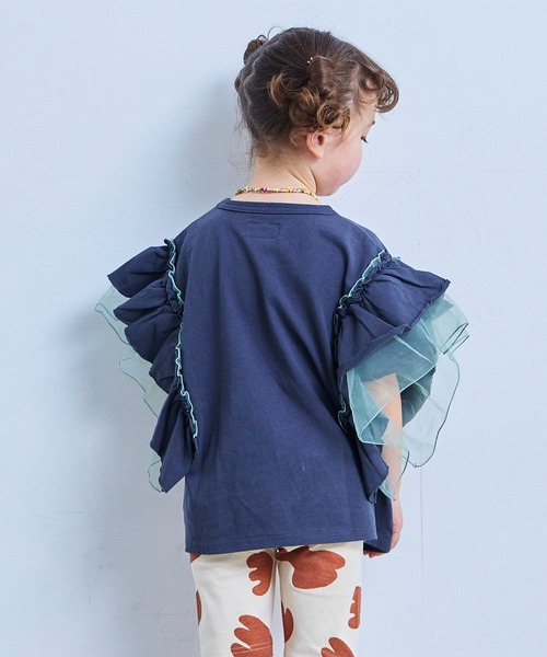 MARKEY'S（マーキーズ）の「チュールフリルカレッジTシャツ（Tシャツ/カットソー・キッズ・モスグリーン/チャコール/ライトピンク/ホワイト系その他・100/150/120/110/90/140/130）」の13枚目の写真