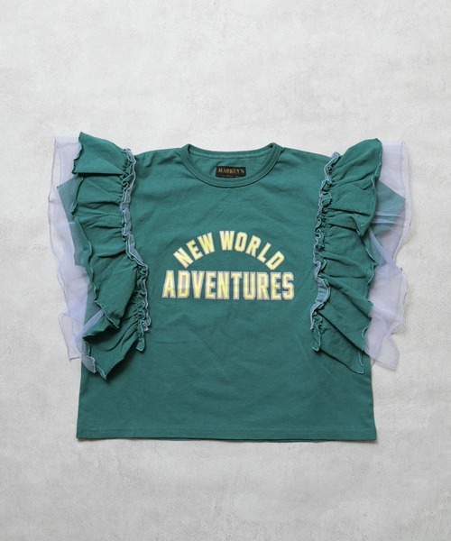 MARKEY'S（マーキーズ）の「チュールフリルカレッジTシャツ（Tシャツ/カットソー・キッズ・モスグリーン/チャコール/ライトピンク/ホワイト系その他・100/150/120/110/90/140/130）」の5枚目の写真