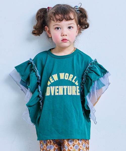 MARKEY'S（マーキーズ）の「チュールフリルカレッジTシャツ（Tシャツ/カットソー・キッズ・モスグリーン/チャコール/ライトピンク/ホワイト系その他・100/150/120/110/90/140/130）」の8枚目の写真