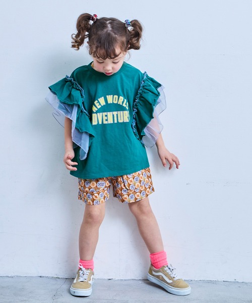 MARKEY'S（マーキーズ）の「チュールフリルカレッジTシャツ（Tシャツ/カットソー・キッズ・モスグリーン/チャコール/ライトピンク/ホワイト系その他・100/150/120/110/90/140/130）」の9枚目の写真