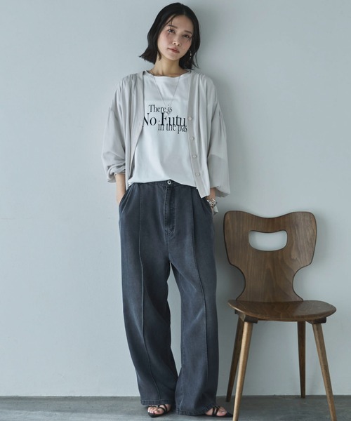 Doux archives（ドゥアルシーヴ）の「強撚糸シアーブラウスカーディガン（カーディガン/ボレロ・レディース・オフホワイト/グレイッシュベージュ/ブラック・FREE）」の22枚目の写真