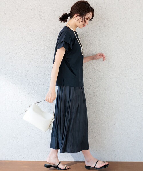 組曲 S(クミキョク チイサイサイズ)の「ギャザーライトデシン パンツ(その他パンツ・レディース・ダルブルー系/ベージュ系/ネイビー系/ブラック×ピンク・S2)」の22枚目の写真