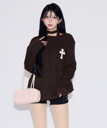 tinkerend | Neck String Cross Off-shoulder Knit Dress / ネックストリングクロスオフショルダーニットワンピース(ニット/セーター)