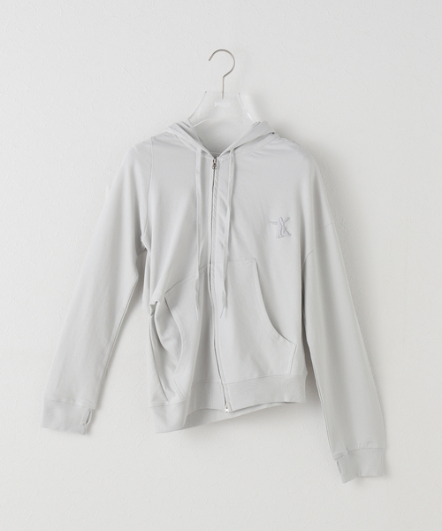 OPEN Yy(オープンワイワイ)の「【Geek Office / ギークオフィス】OPEN YY SLANT ZIP HOODIE(パーカー・レディース・ブラック/チャコールグレー・SMALL)」の7枚目の写真
