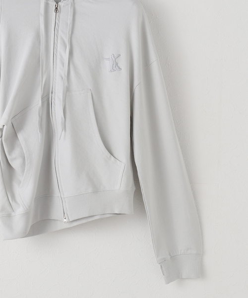 OPEN Yy(オープンワイワイ)の「【Geek Office / ギークオフィス】OPEN YY SLANT ZIP HOODIE(パーカー・レディース・ブラック/チャコールグレー・SMALL)」の9枚目の写真