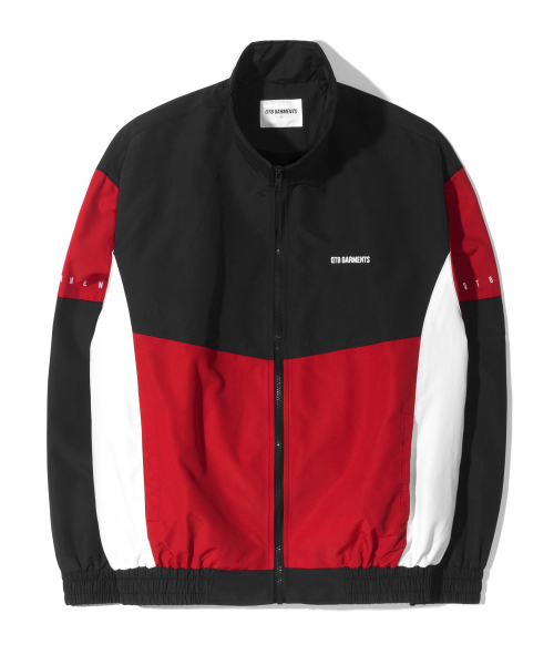 QT8 GARMENTS(キューティーエイトガーメント)の「Old Track Jacket (ブラック/レッド)(ナイロンジャケット・レディース・ブラック×レッド・SMALL/MEDIUM/LARGE/X-LARGE)」の2枚目の写真