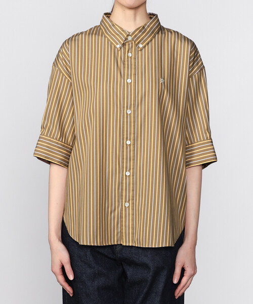 GYMPHLEX（ジムフレックス）の「Gymphlex | コットンタイプライター ストライプボタンダウンシャツ WOMEN（シャツ/ブラウス・レディース・ブラウン系その他・14）」の8枚目の写真